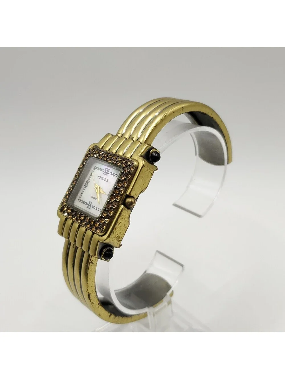 Chico's Cuff Band Gem Bezel Womens Watch 28mm MOP Dial New Battery